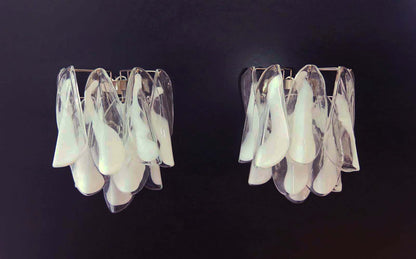 Murano Vegglampe | 20 Klare Hvite Rondiniglass | 1 par