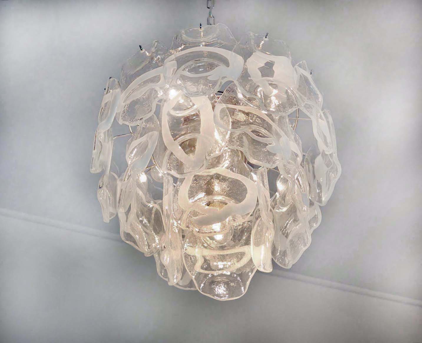 Murano Chandelier – 23 Clear White Crostoli Glass – detail 6 – Murano Classics