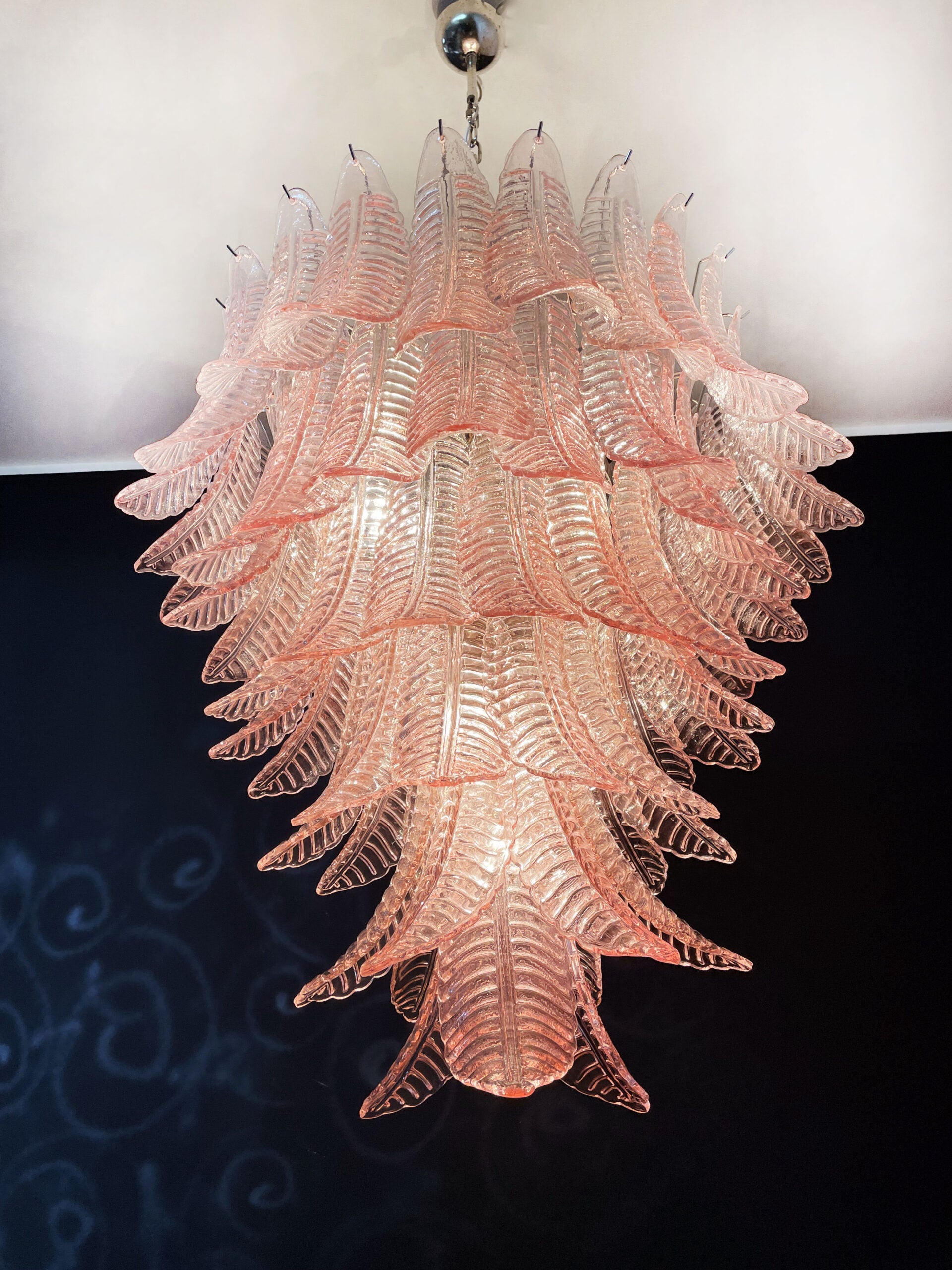 Murano Chandelier – 75 Pink Felci Glass – detail 5 – Murano Classics