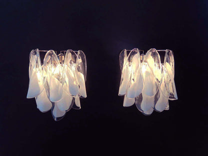 Murano Vegglampe | 20 Klare Hvite Rondiniglass | 1 par