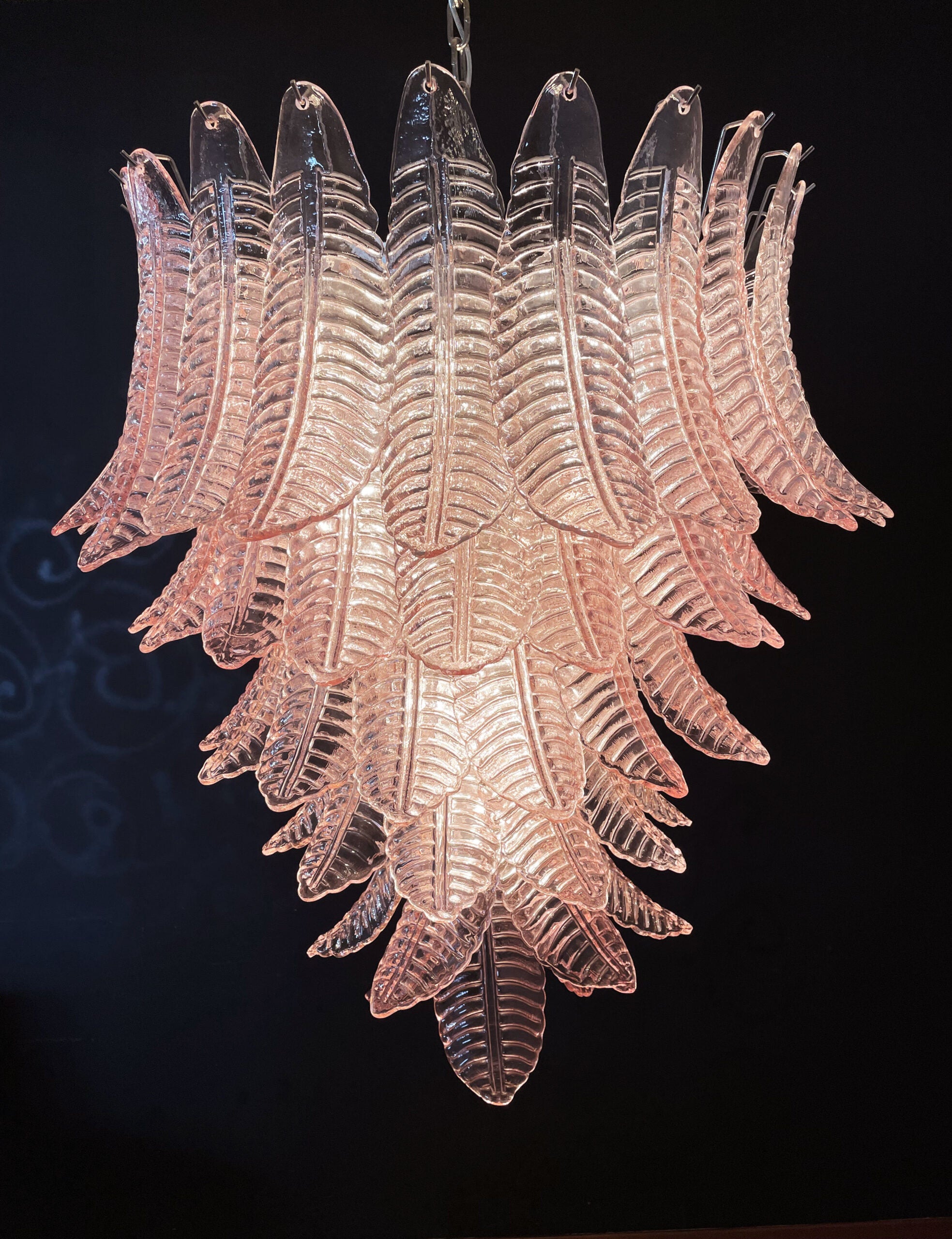 Murano Chandelier – 75 Pink Felci Glass – detail 6 – Murano Classics