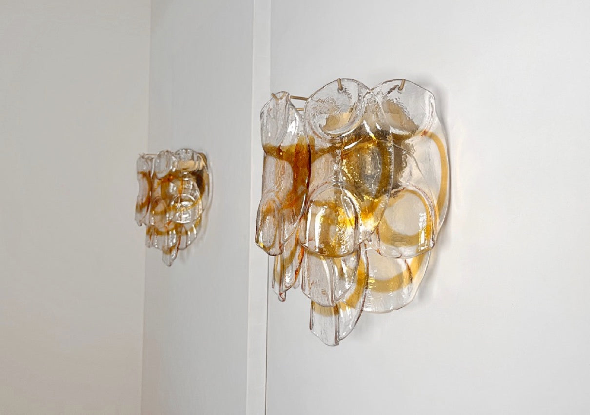 Murano Vegglampe | 10 Hvite Crostoliglass | 1 par