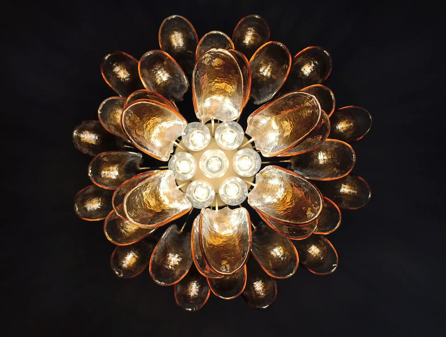 Murano Chandelier | 36 Clear and Yellow Cone Leaf Glasses