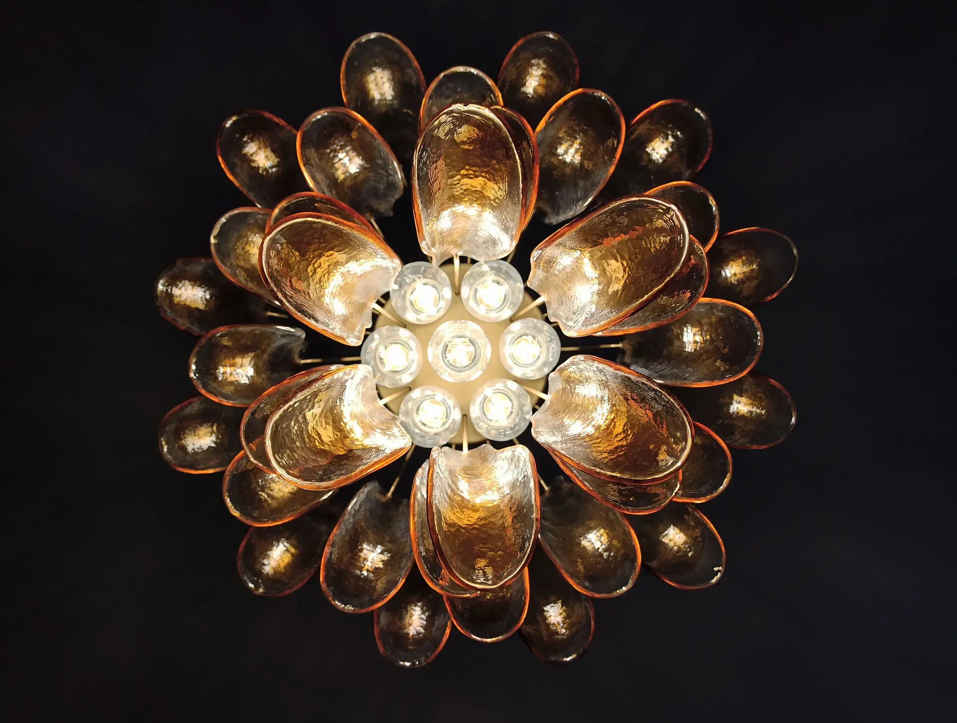 Murano Kronleuchter – 36 Klare und Gelbe Blütenblattgläser – Detail 8 – Murano Classics