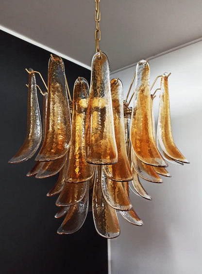 Murano Chandelier | 36 Clear and Yellow Cone Leaf Glasses