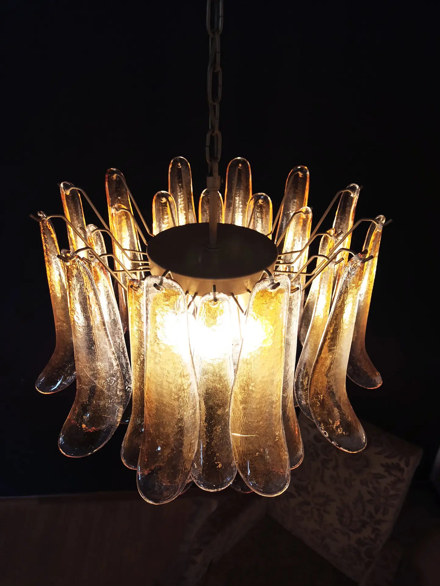 Murano Chandelier | 36 Clear and Yellow Cone Leaf Glasses