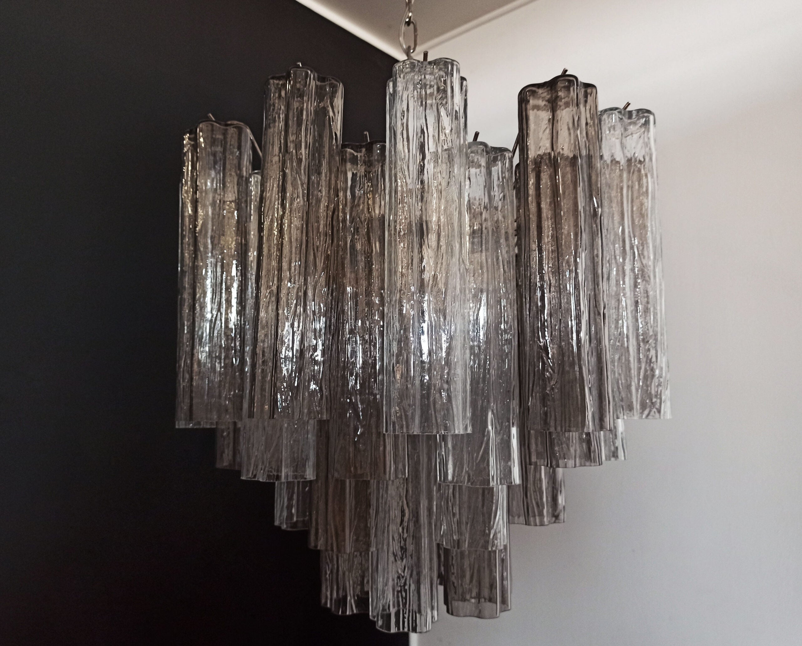 Murano Kronleuchter – 36 Klare und Rauchfarbene Röhrgläser – Detail 2 – Murano Classics