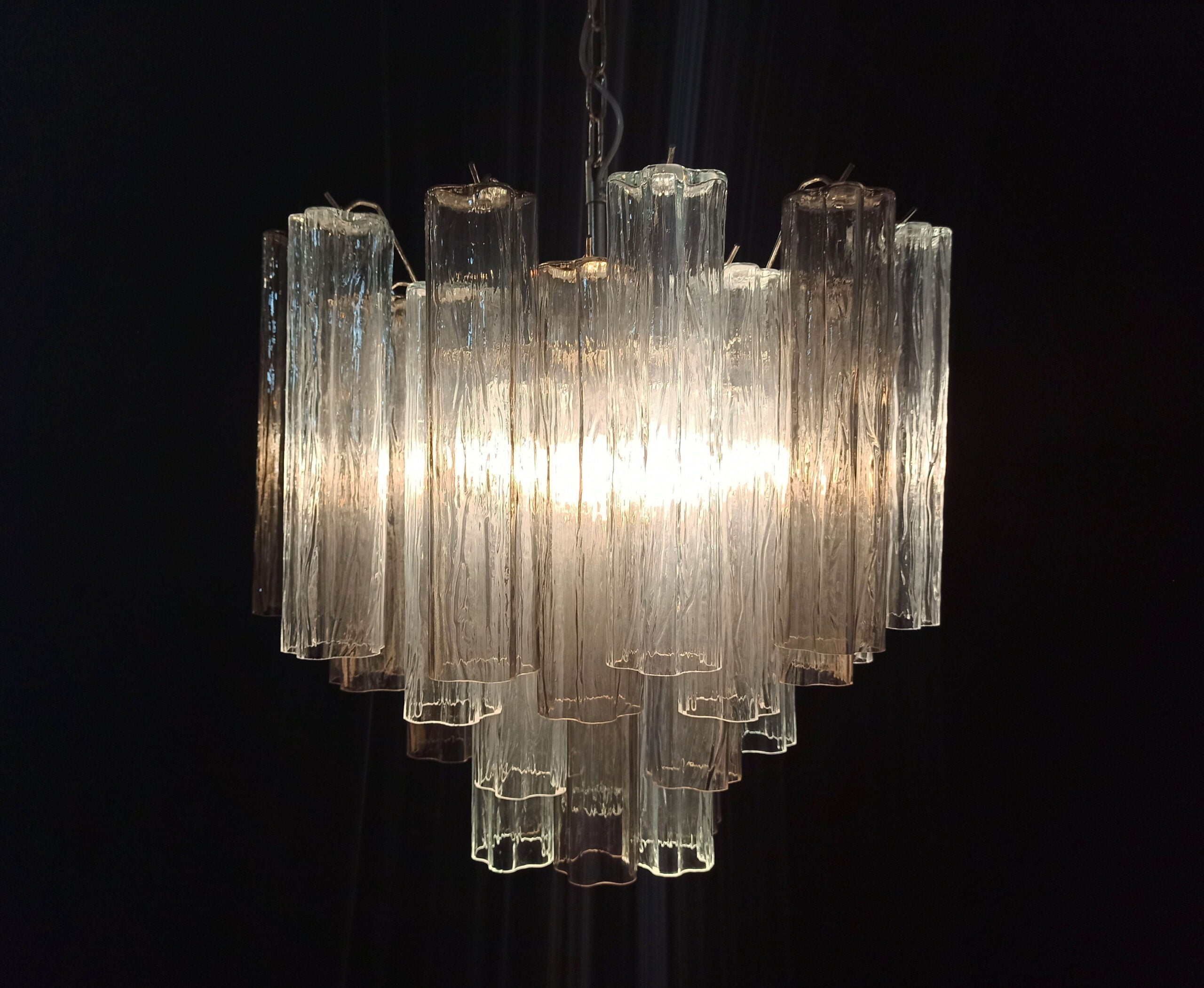 Murano Kronleuchter – 36 Klare und Rauchfarbene Röhrgläser – Detail 4 – Murano Classics