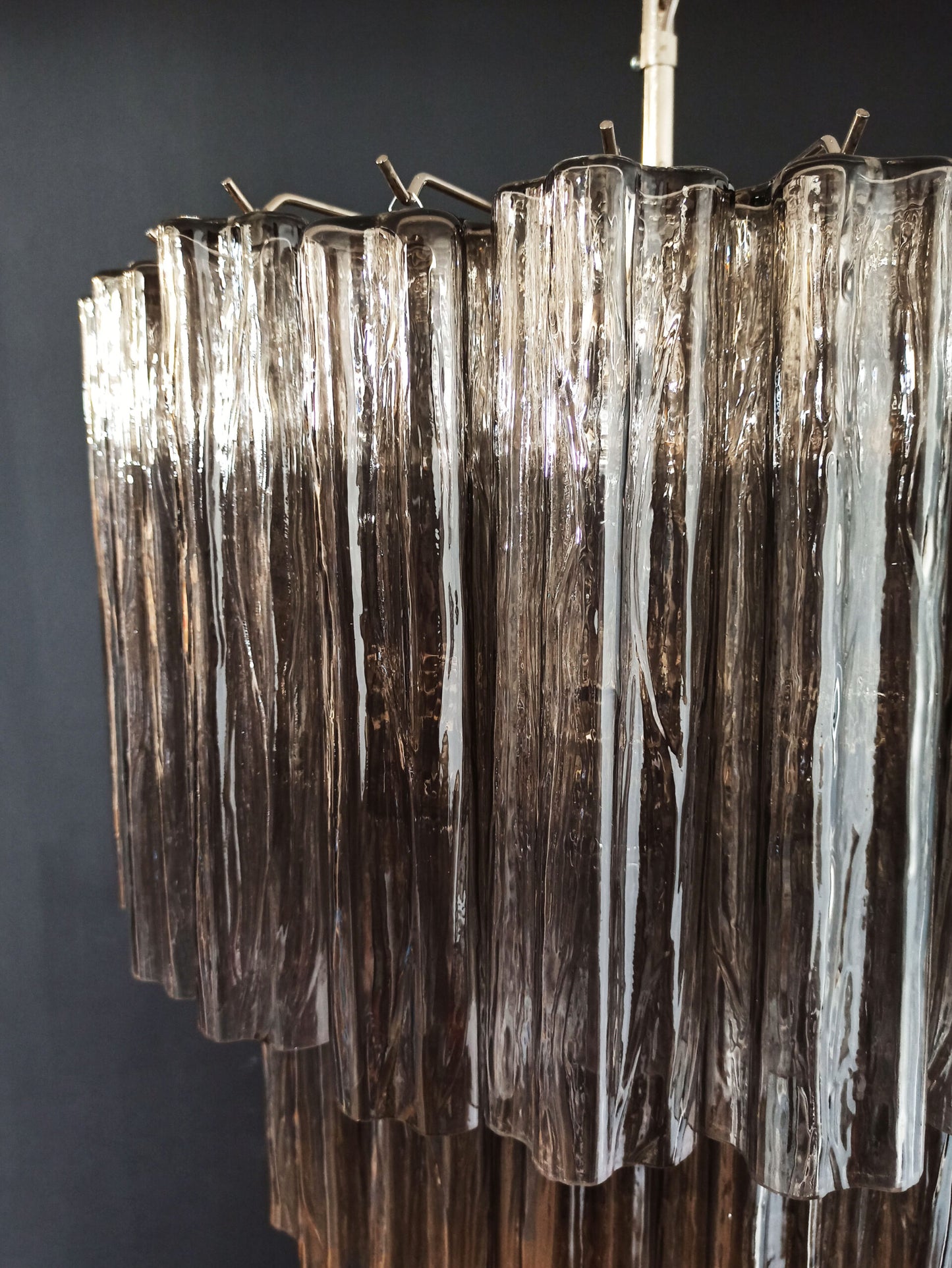 Murano Chandelier | 52 Smoke colored glass tubes