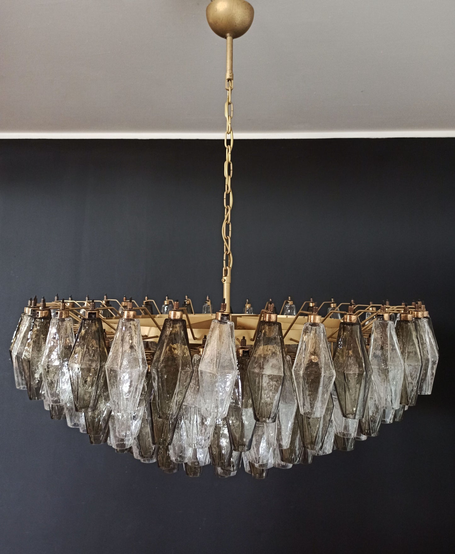 Murano Chandelier | 185 Clear and smoke colored Polyhedral glasses