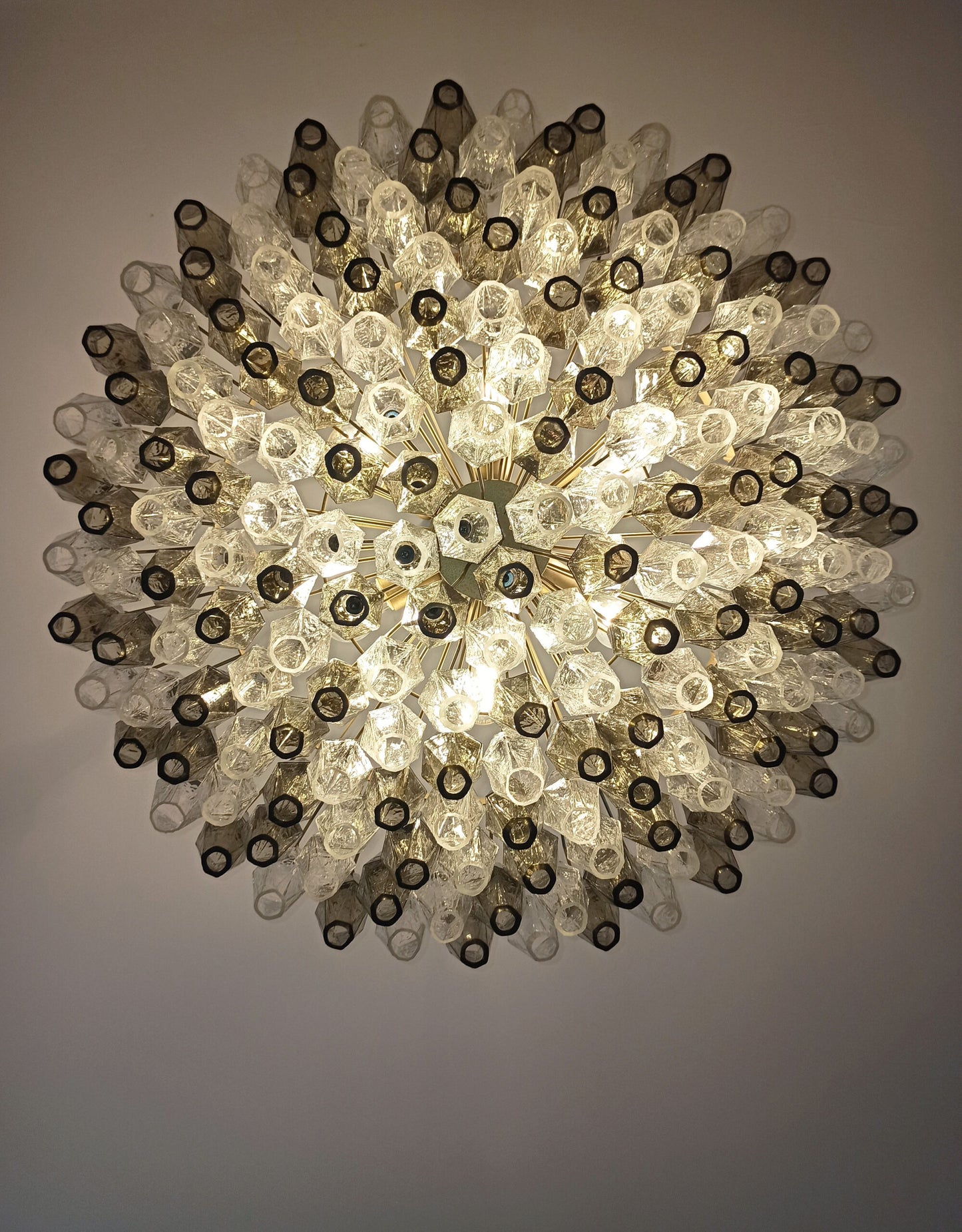 Murano Chandelier | 185 Clear and smoke colored Polyhedral glasses