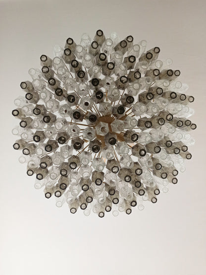 Murano Chandelier | 185 Clear and smoke colored Polyhedral glasses