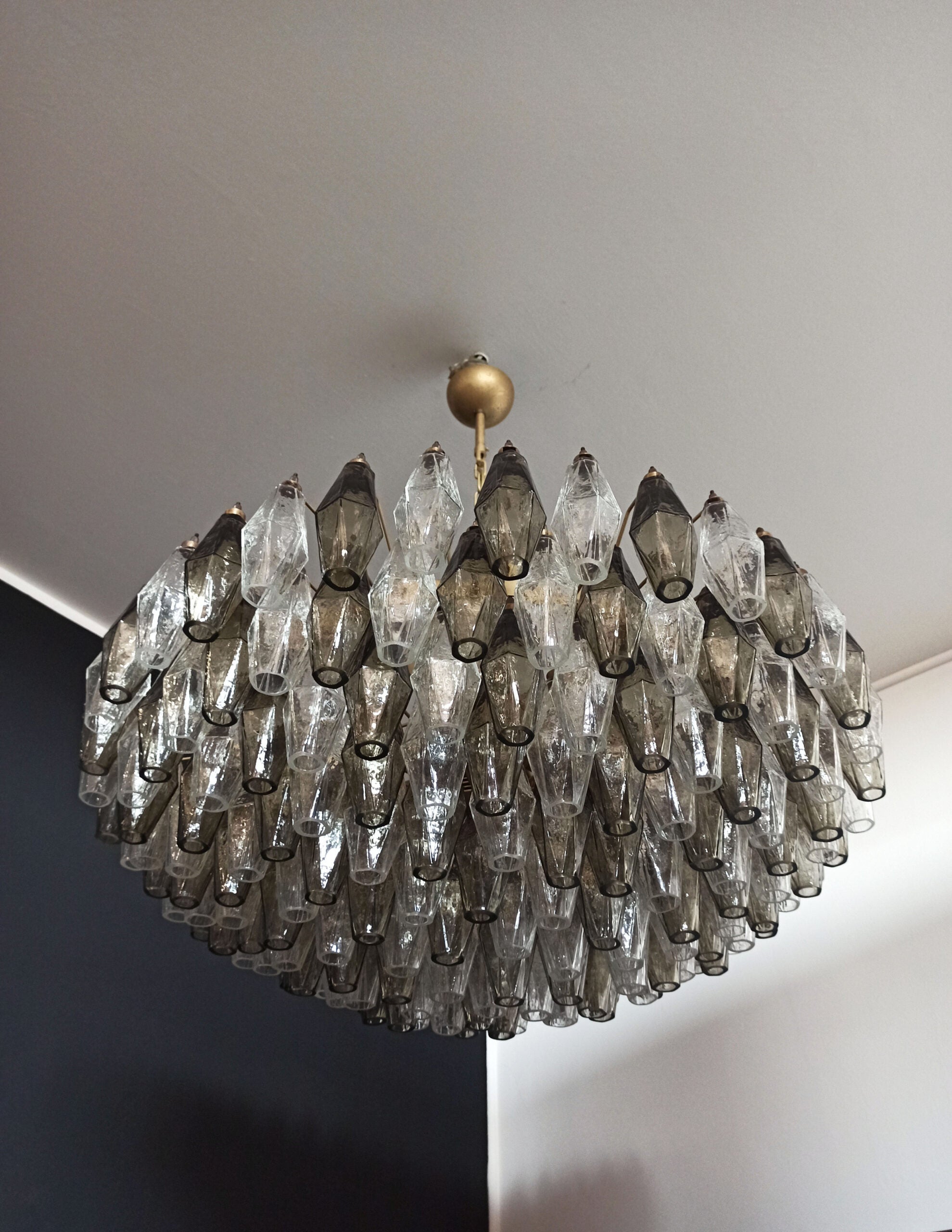 Murano Kronleuchter – 185 Klare und Rauchfarbene Poliedrigläser – Detail 8 – Murano Classics