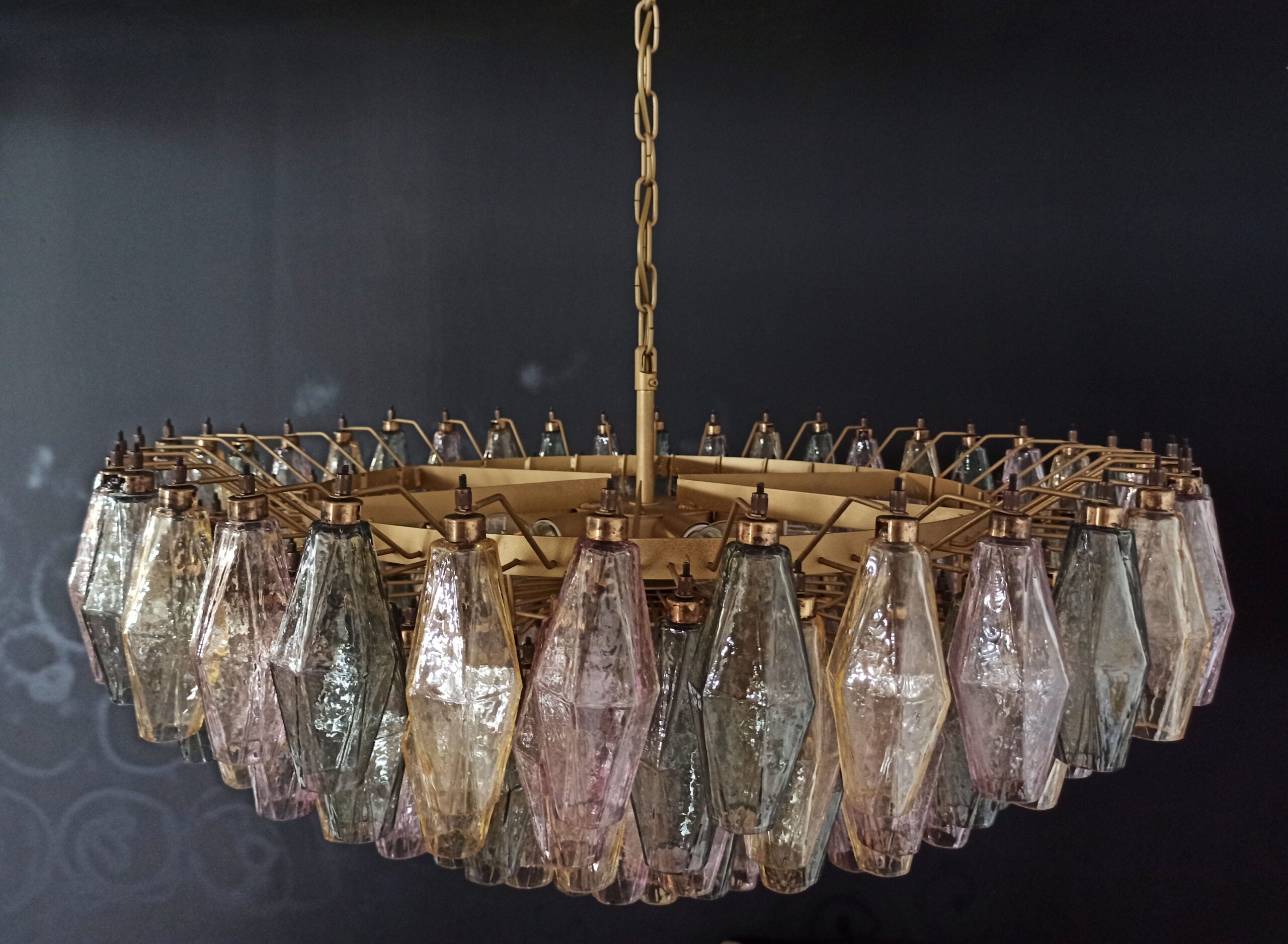 Murano Chandelier – 185 Multicoloured Poliedri Glass – detail 2 – Murano Classics