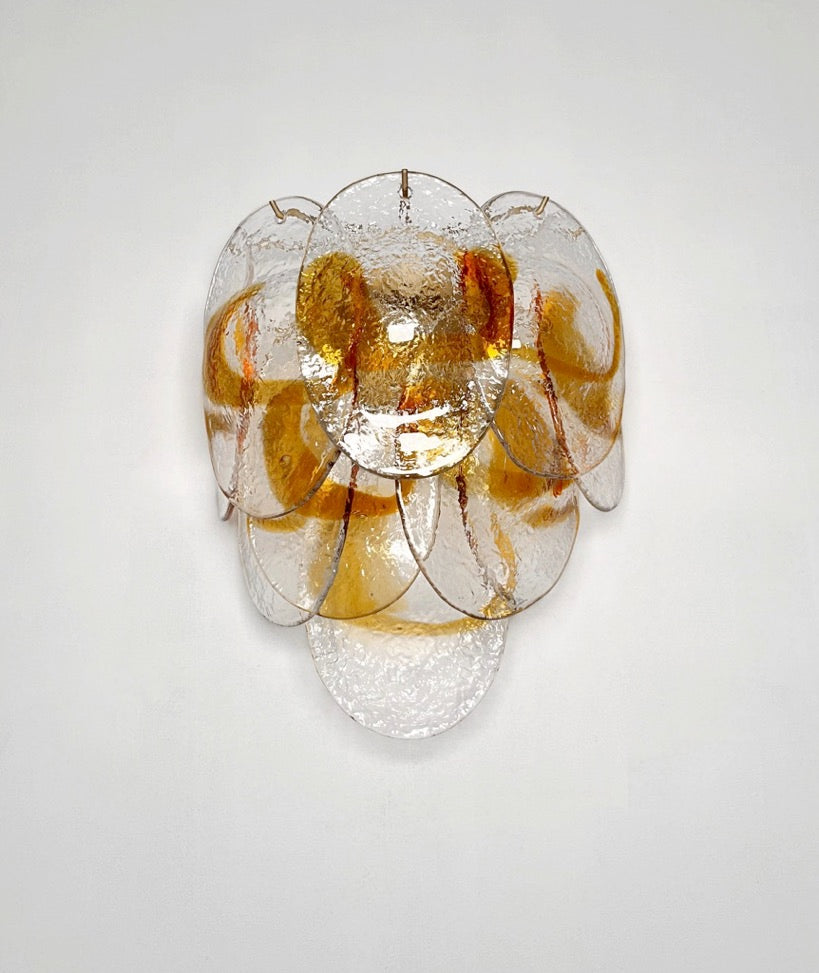 Murano Vegglampe | 20 Klare Gule Konglebladglass | 1 par
