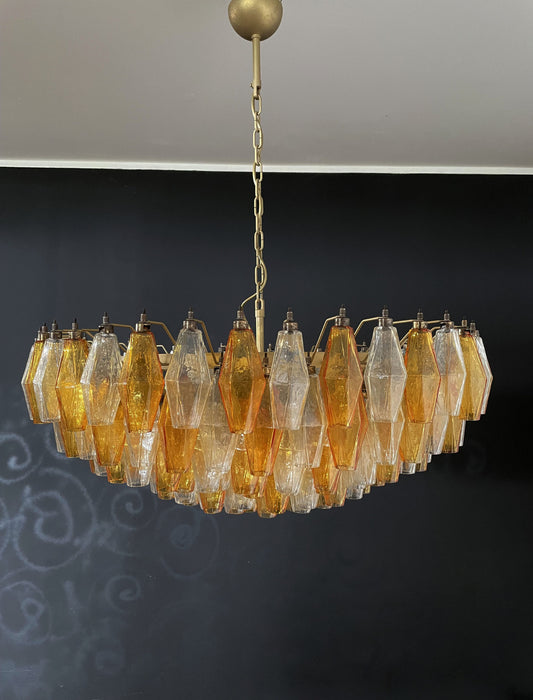 Murano Chandelier | 185 Clear and Yellow Polyhedral Glasses