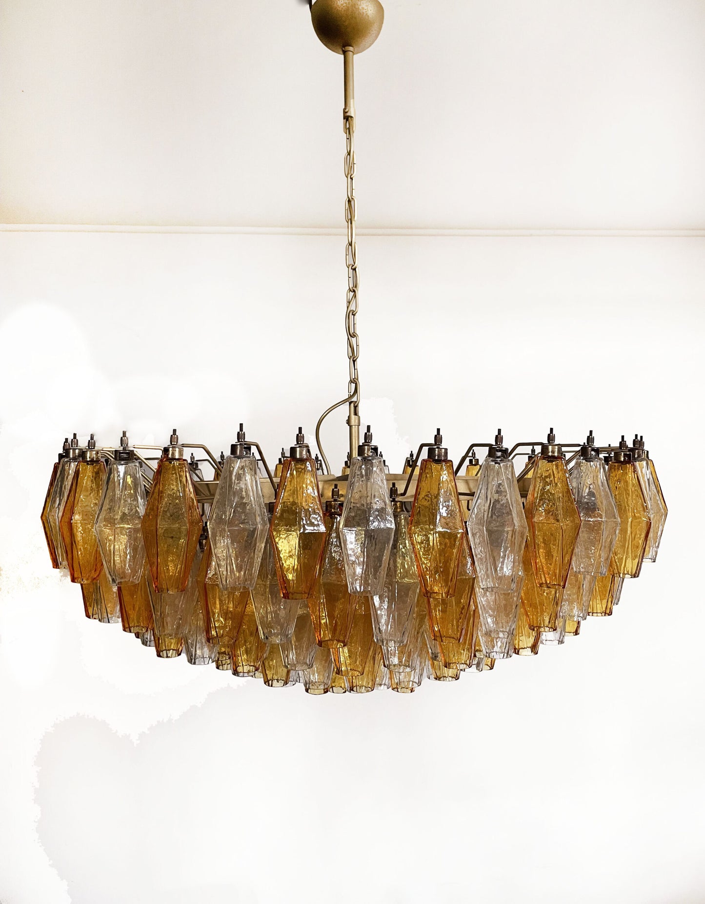 Murano Chandelier | 185 Clear and Yellow Polyhedral Glasses