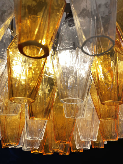 Murano Chandelier | 185 Clear and Yellow Polyhedral Glasses