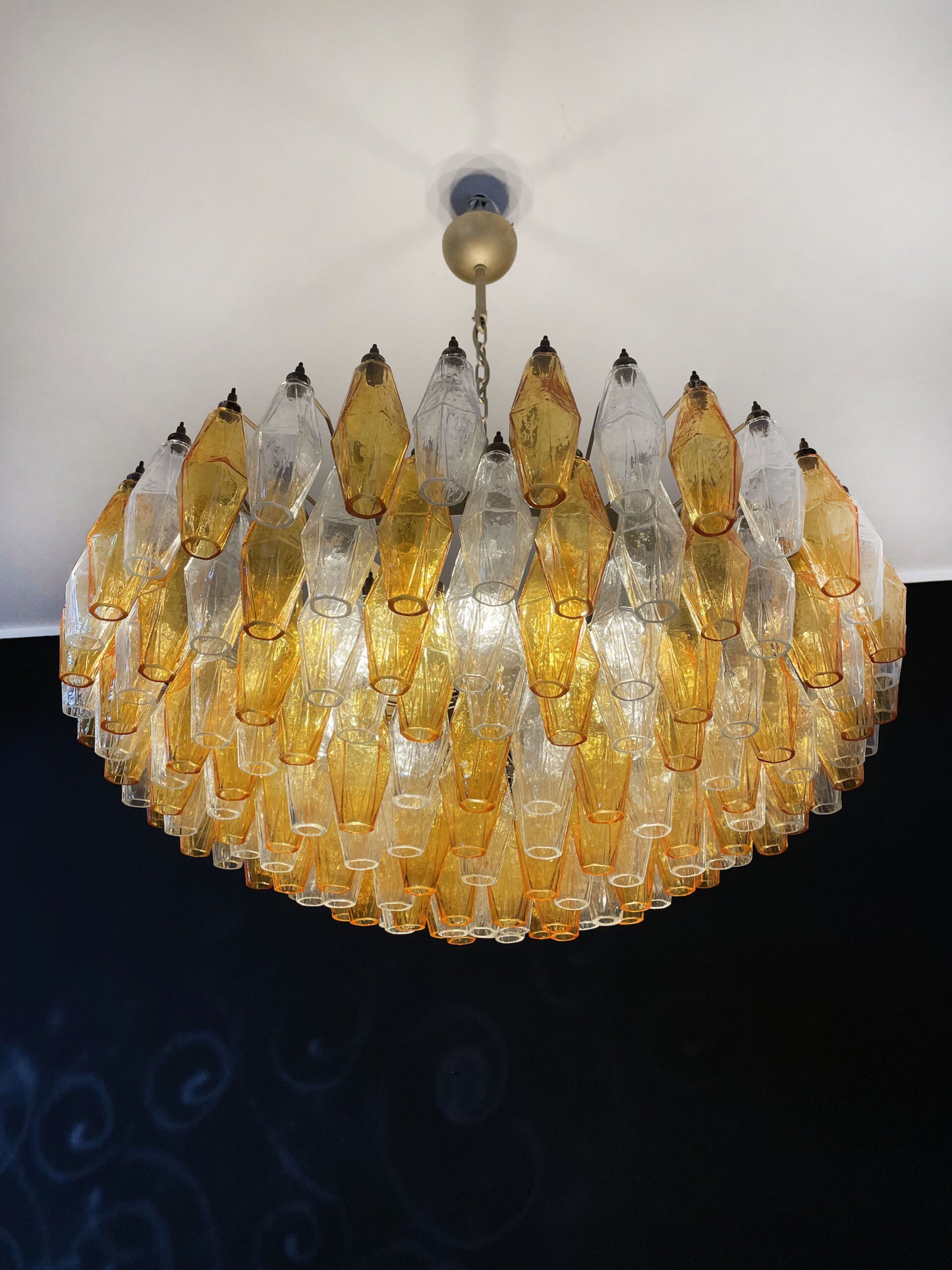 Murano Chandelier | 185 Clear and Yellow Polyhedral Glasses