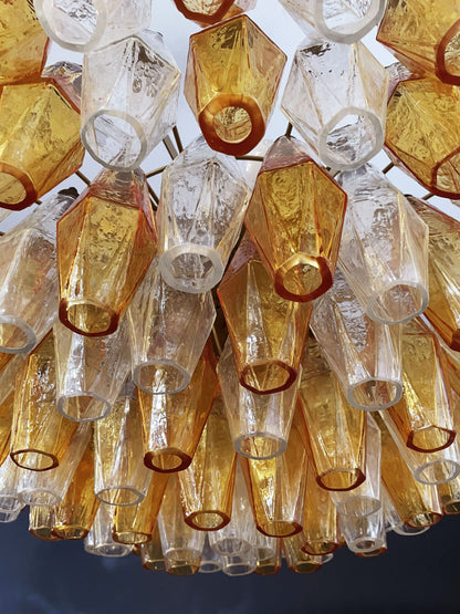 Murano Chandelier | 185 Clear and Yellow Polyhedral Glasses