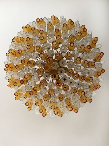 Murano Chandelier | 185 Clear and Yellow Polyhedral Glasses