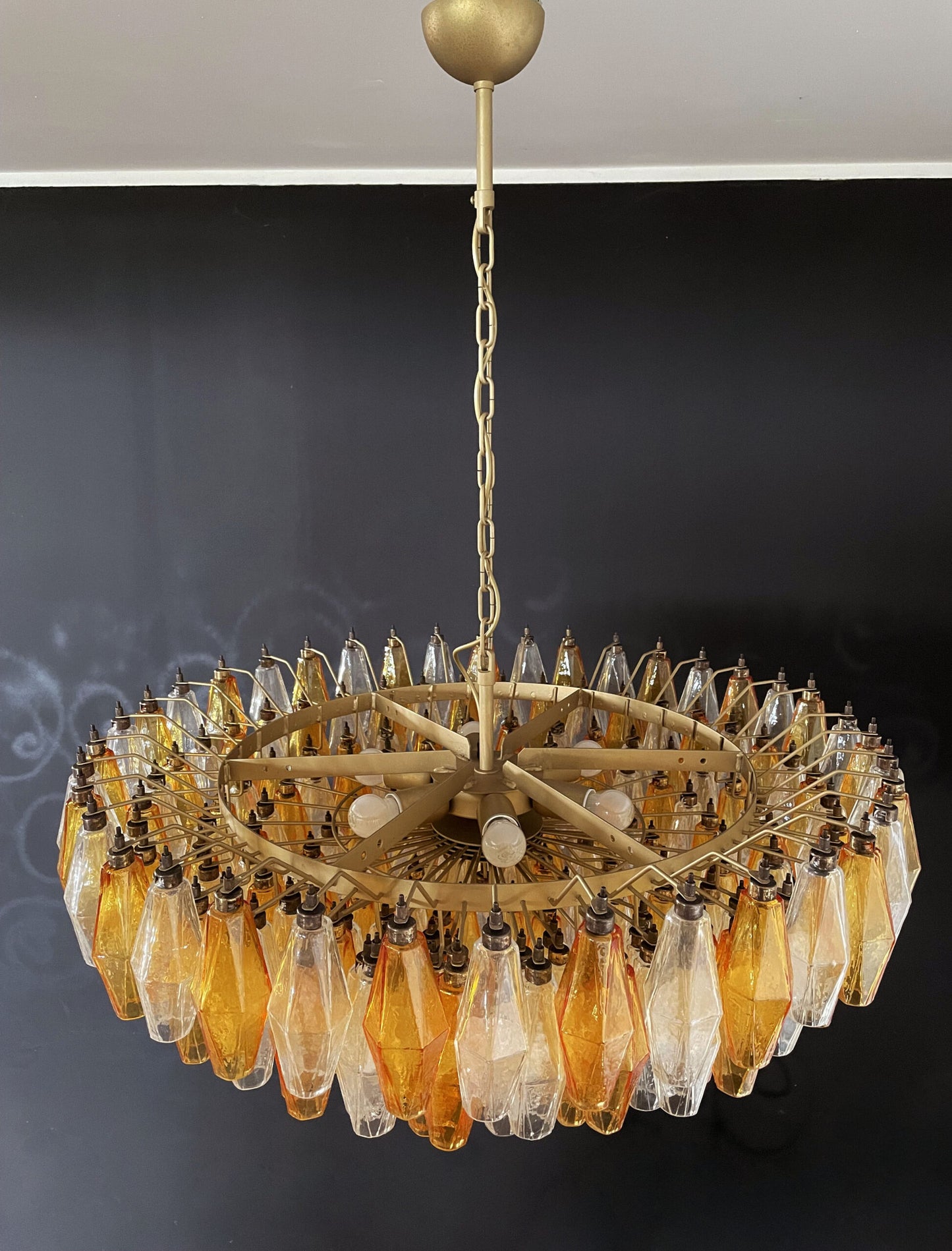 Murano Chandelier | 185 Clear and Yellow Polyhedral Glasses