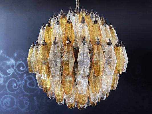 Murano Chandelier | 140 Clear and Yellow Polyhedral Glasses