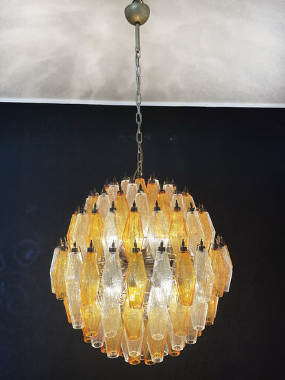 Murano Chandelier | 140 Clear and Yellow Polyhedral Glasses