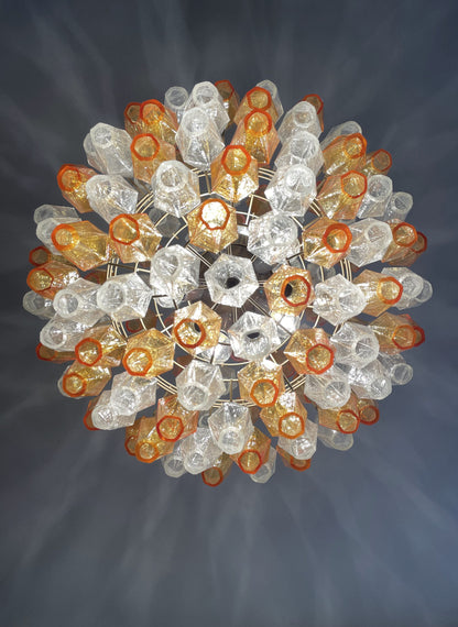 Murano Chandelier | 140 Clear and Yellow Polyhedral Glasses