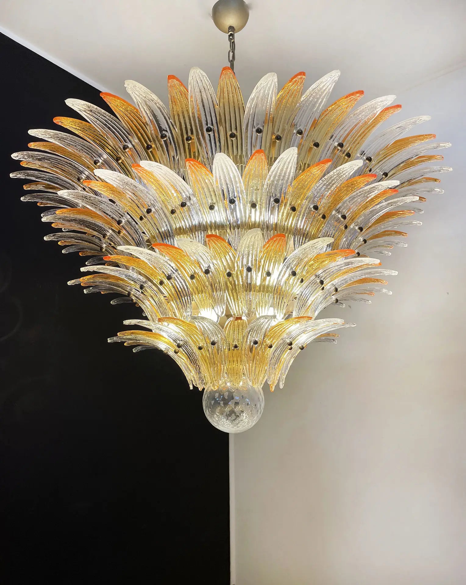 Murano Kroonluchter – 163 Heldere en Gele Palmetteglazen – detail 10 – Murano Classics
