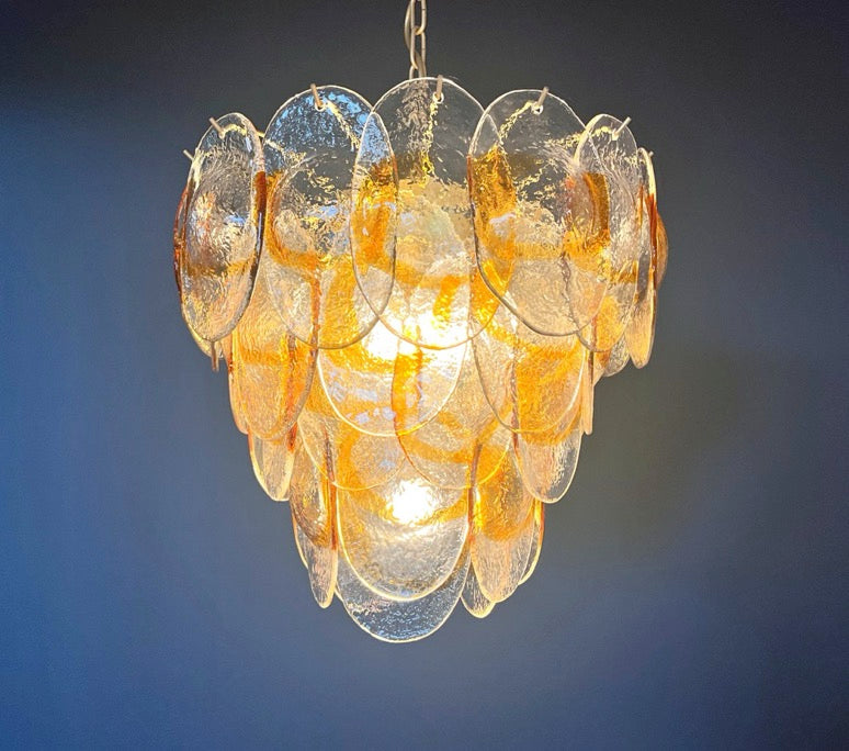 Murano Lysekrone | 41 Hvite Gule Konglebladglass