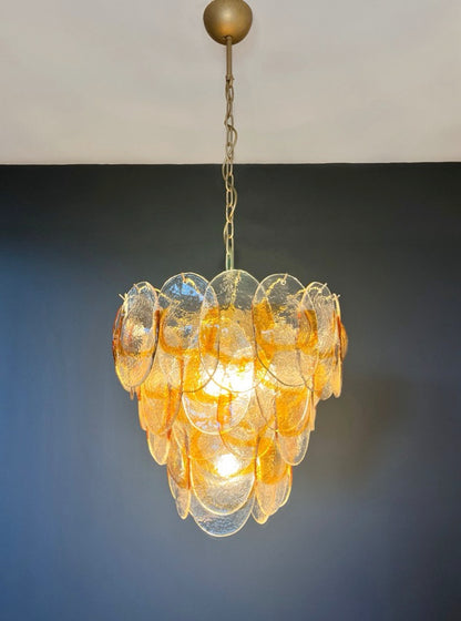 Murano Lysekrone | 41 Hvite Gule Konglebladglass