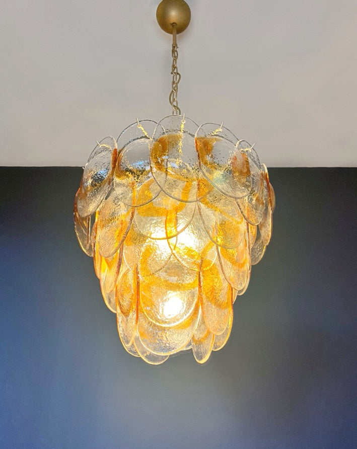 Murano Lysekrone | 41 Hvite Gule Konglebladglass