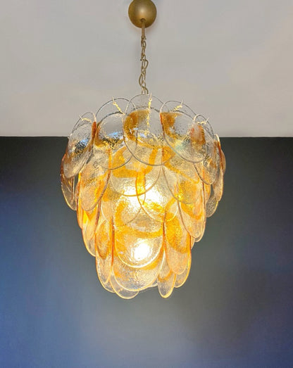 Murano Lysekrone | 41 Hvite Gule Konglebladglass