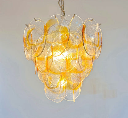 Murano Lysekrone | 41 Hvite Gule Konglebladglass