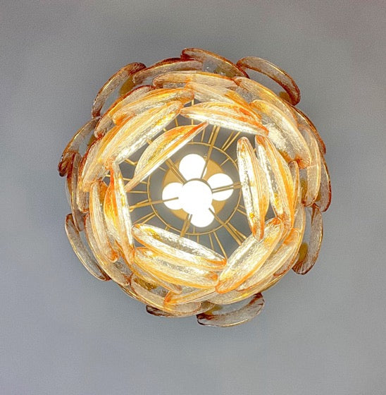 Murano Lysekrone | 41 Hvite Gule Konglebladglass