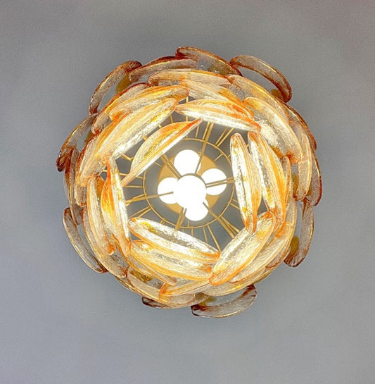 Murano Lysekrone | 41 Hvite Gule Konglebladglass