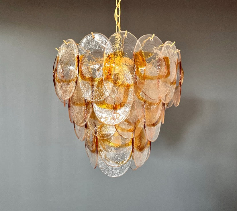 Murano Lysekrone | 41 Hvite Gule Konglebladglass