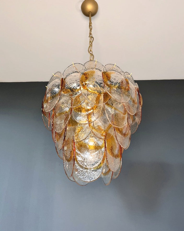 Murano Lysekrone | 41 Hvite Gule Konglebladglass