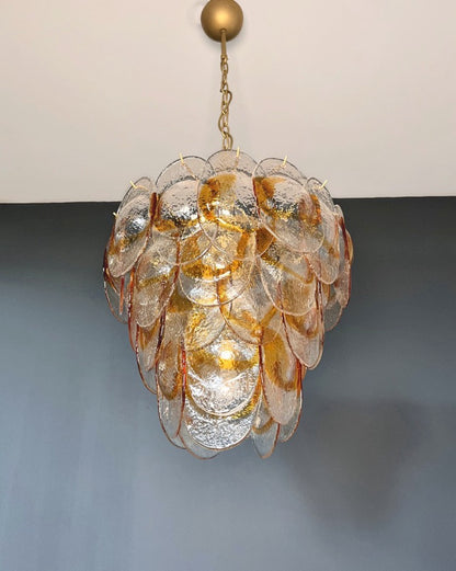 Murano Lysekrone | 41 Hvite Gule Konglebladglass