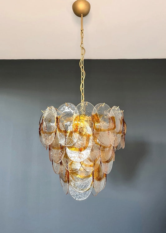 Murano Lysekrone | 41 Hvite Gule Konglebladglass