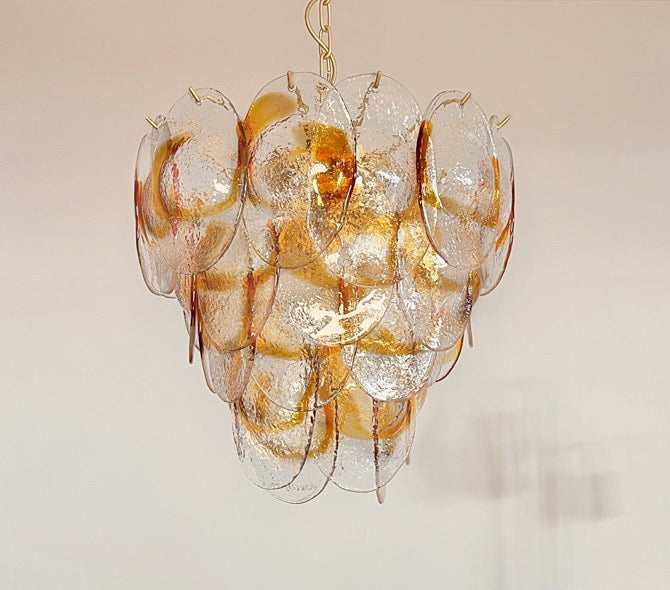 Murano Lysekrone | 41 Hvite Gule Konglebladglass