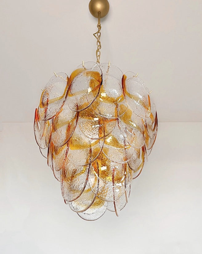 Murano Lysekrone | 41 Hvite Gule Konglebladglass