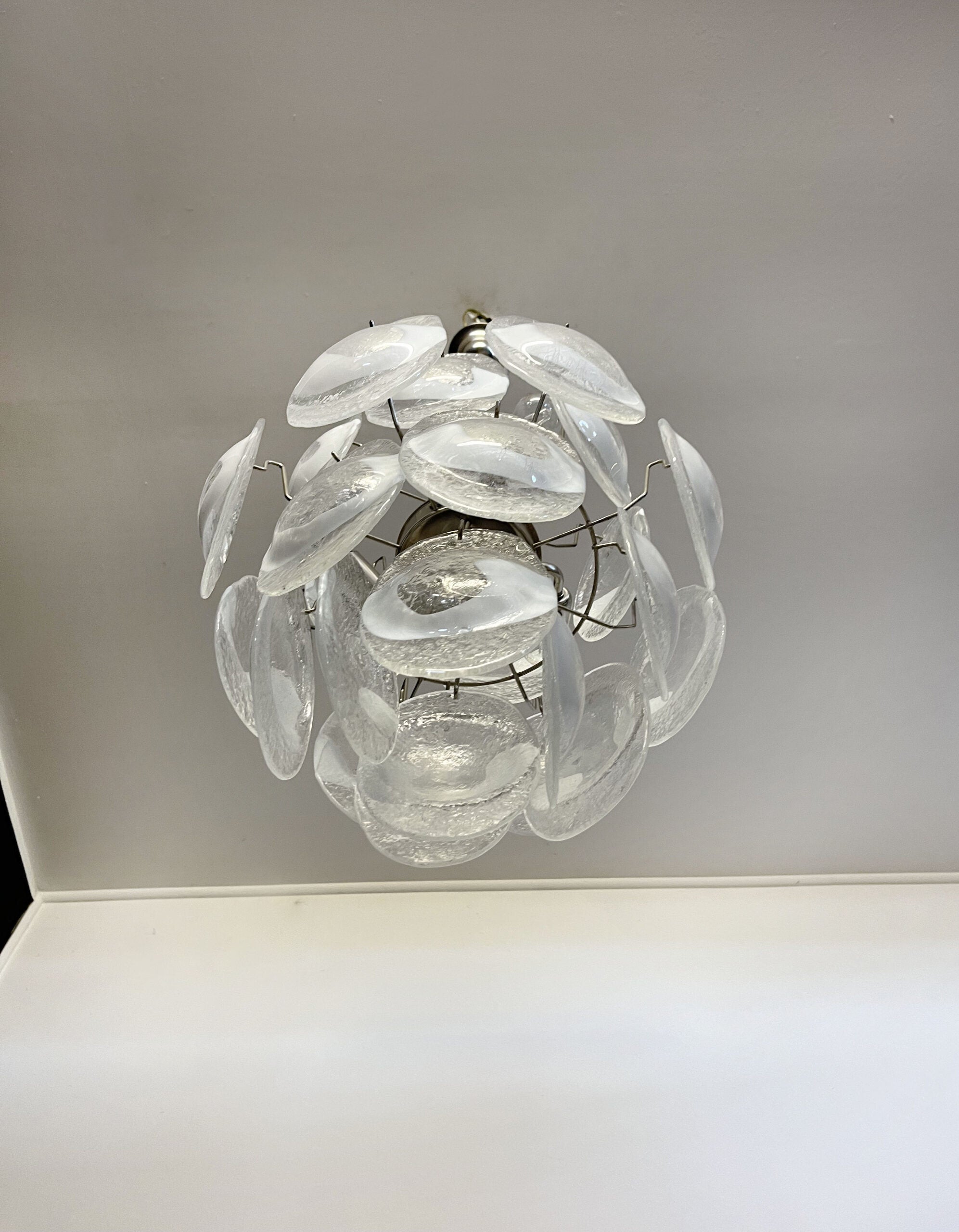 Murano Chandelier – 24 White Clear Crostoli Glass – detail 2 – Murano Classics
