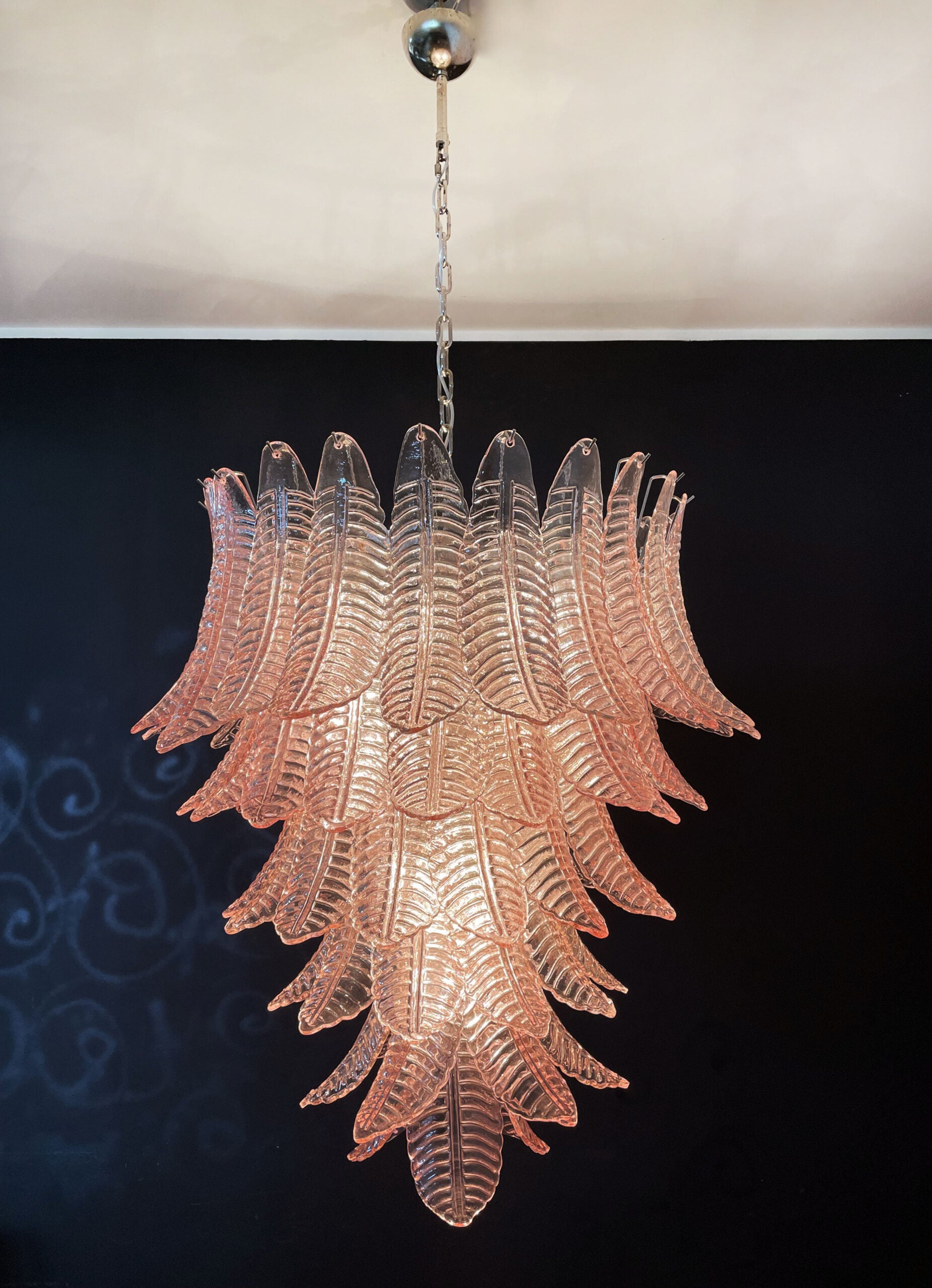 Murano Chandelier – 75 Pink Felci Glass – detail 7 – Murano Classics