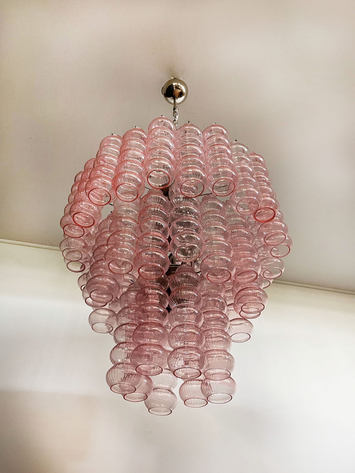 Murano Lysekrone | 48 Rosa Glassrør