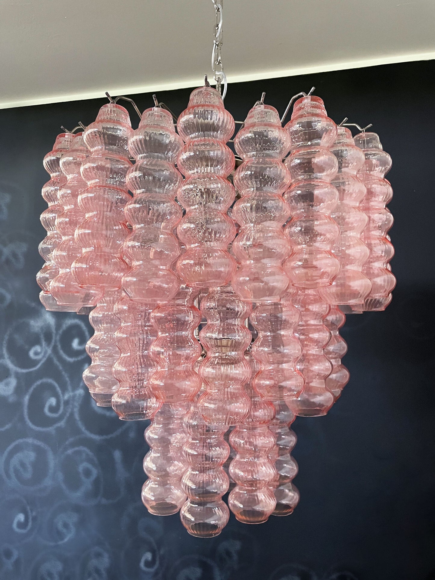 Murano Lysekrone | 48 Rosa Glassrør
