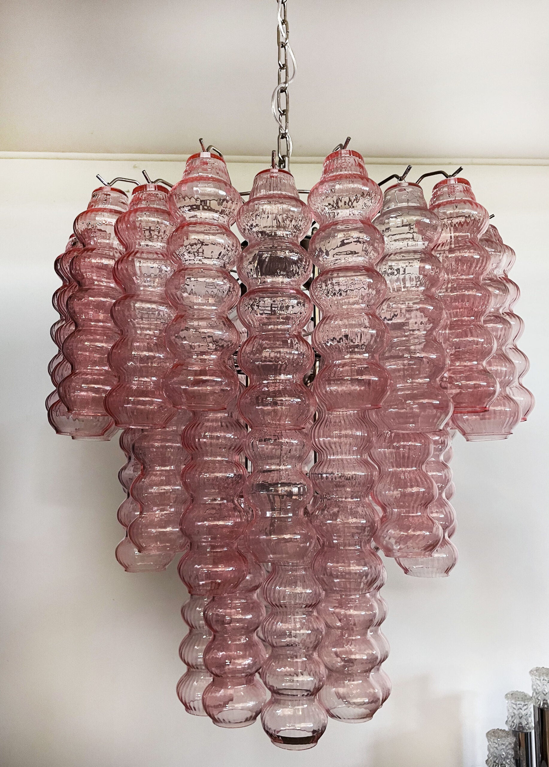 Murano Lysekrone | 48 Rosa Glassrør