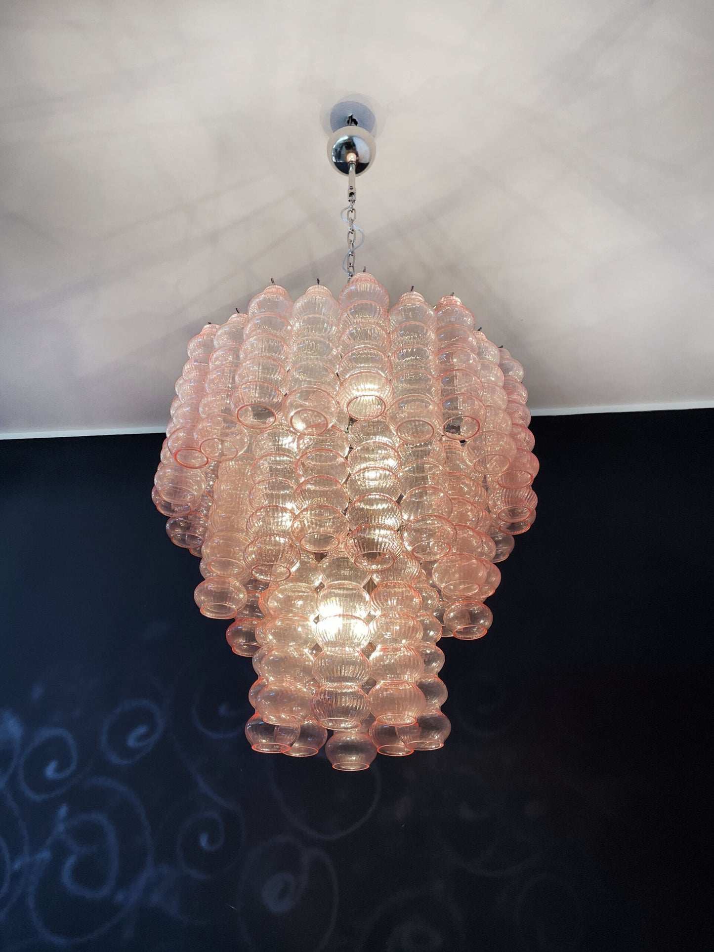 Murano Lysekrone | 48 Rosa Glassrør