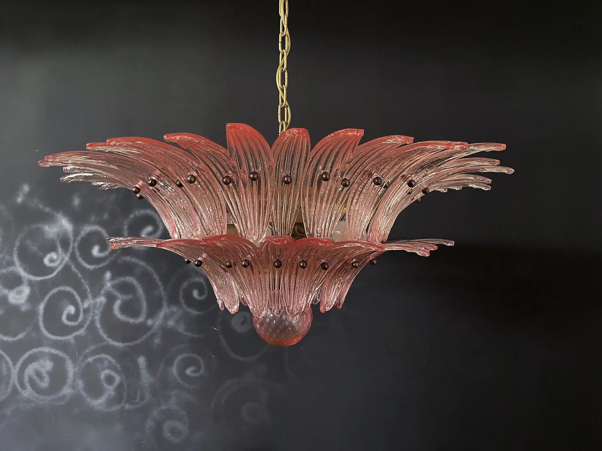 Murano Chandelier – 58 Pink Palmette Glass – detail 6 – Murano Classics